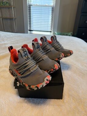 adidas Kids Gray Sneakers with Orange Camo Trim